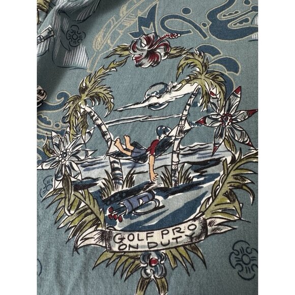 VTG Johnny Cotton Mens L Blue Button Down Shirt Caddy Shack Golf Pro USA Island - Picture 5 of 8